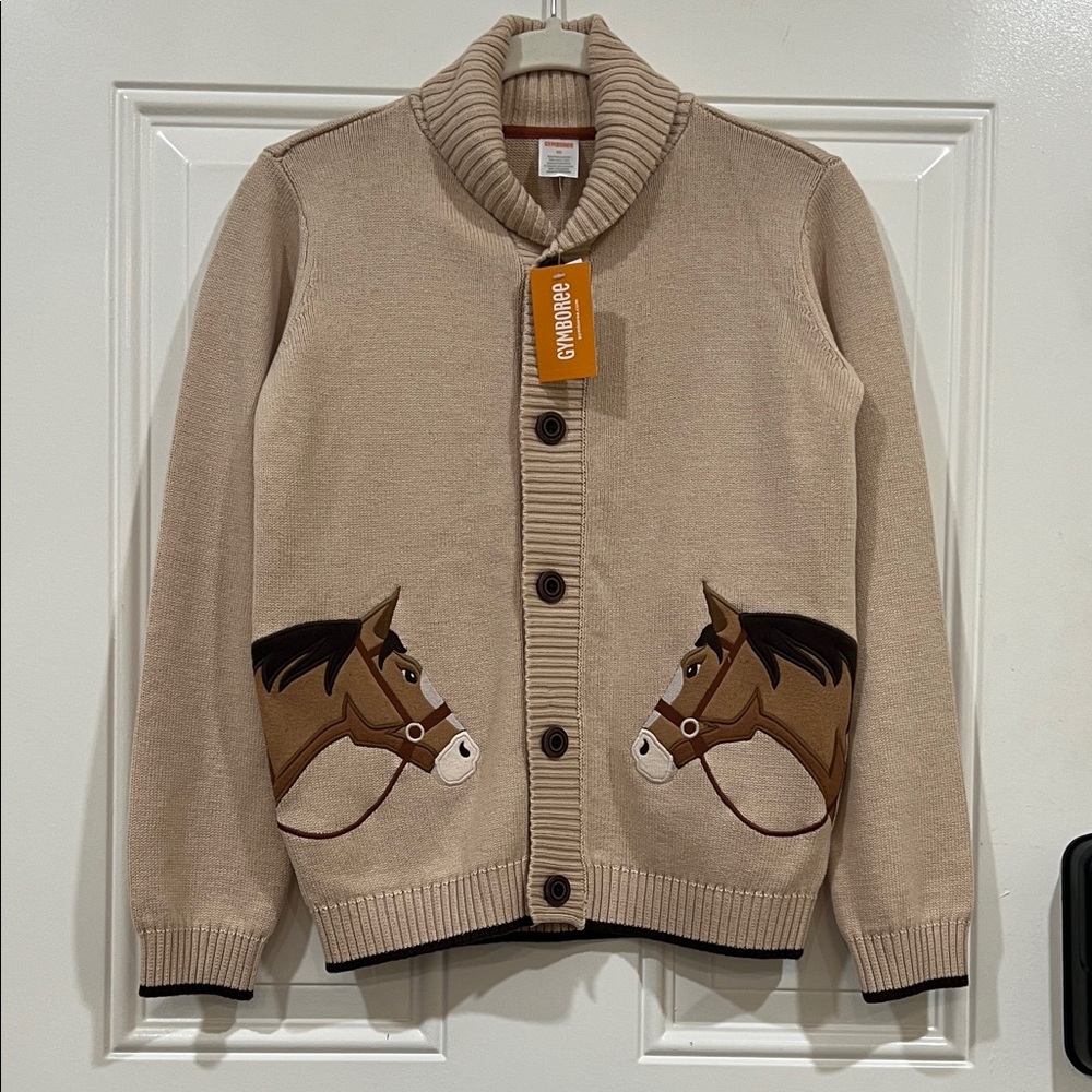 Gymboree Beige Horse Appliqué Cardigan Sweater